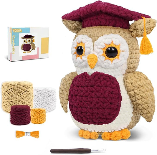 CODGP Crochet Kit,12in Crochet Animal Kit Owl, Crochet Owl Kit Gift for Adults with Yarn Sets, Amigurumi Crochet Kits with Step-by-Step Video Tutorials