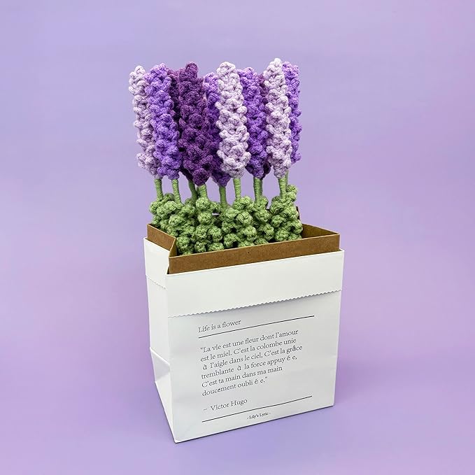 Lily's Lyric Flower Crochet Kit | Lavender Flower with Paper Bag| Step-by-Step Video Tutorial for Adults Teenagers | Craft Gift Idea DIY Home Decoration Purple