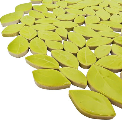 500g/1.1lb Leaf-Shaped Ceramic Mosaic Tiles,Ceramic Mosaic Pieces for Crafts,Mosaic Tiles for Home Decoration or DIY Crafts,Mosaic Making Supplies. (Yellowish Green)