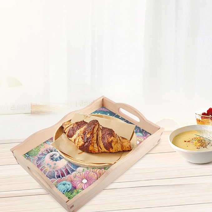 JISHSHAY Diamond Art Serving Tray Diamond Painting Food Tray Gem Art Serving Platter Gem Painting Mosaic Kits for Adults DIY Kits for Adults, with Wood Handle 20×30cm/7.87×11.81in, Sea Horse