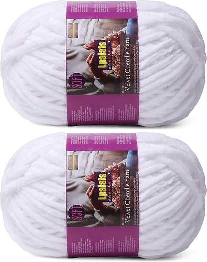 Chunky Chenille Yarn for Crocheting - 2x200g Baby Blanket Yarn for Crocheting Soft - 350 Yards Fluffy Thick Plush Yarns for Knitting Blankets Amigurumi (2, White)