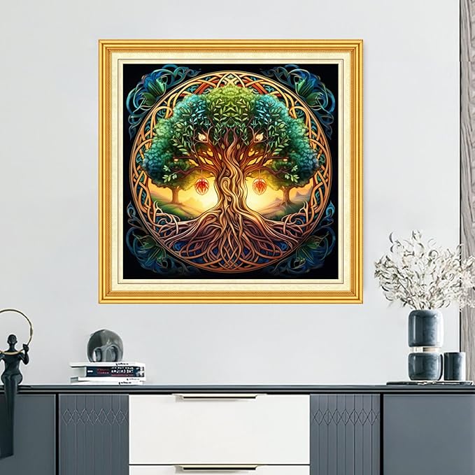 DMCVIVR Stamped Cross Stitch Kits for Beginners Adults Needlepoint Kits for Beginners Embroidery Kits for Adults Crossstitch Kit for Beginners 11CT-Magic Life Tree 18x18 inch