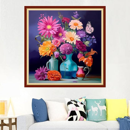 Foxdiviy Stamped Cross Stitch Kits Full Range of Embroidery Needlework Starter Kits for Beginners Adults 11CT Embroidery Patterns Art Crafts DIY Needlepoint Kits-Flower vase 18x18 inch