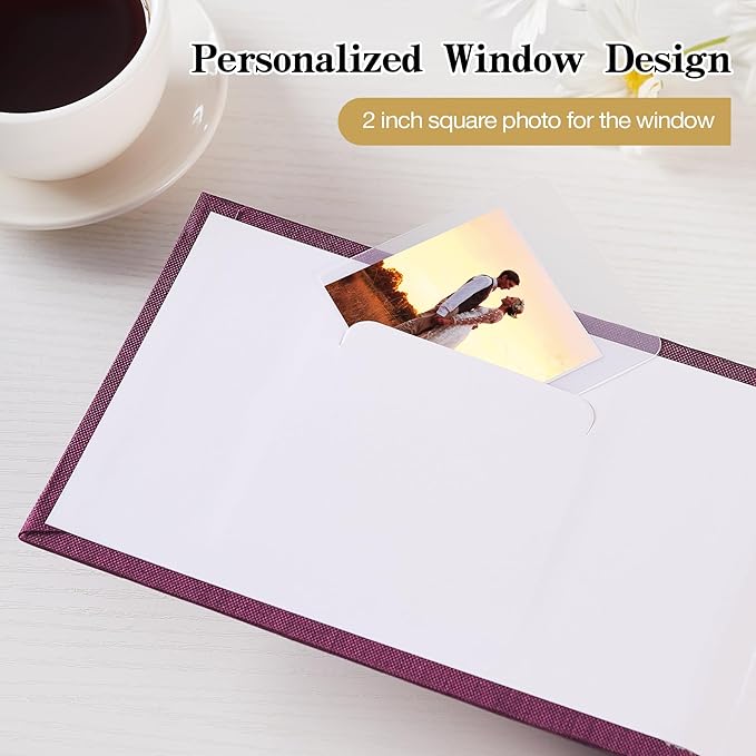 Mublalbum Small 4x6 Photo Album Linen Cover with Memo Areas Photobook Pictures Book Holds Horizontal Pockets for Wedding Family Baby and Vacation (Purple)