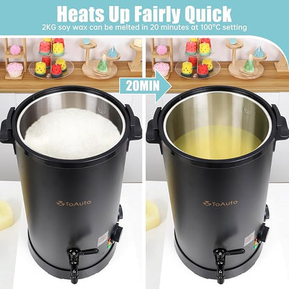TOAUTO 20Lbs Wax Melter for Candle Making - Candle Wax Melting Pot with Three Power Adjustment 60 to 100 Degrees Temp Setting for Soy Wax Business Candle Making(Black)
