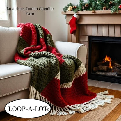 4- Pack Chunky Chenille Christmas Bundle Red and Nitro Green Yarn for Crocheting Handknitting Big Bulky Fluffy Soft Chunky Beginners Blanket Jumbo Thick Yarn DIY Crafts Décorations