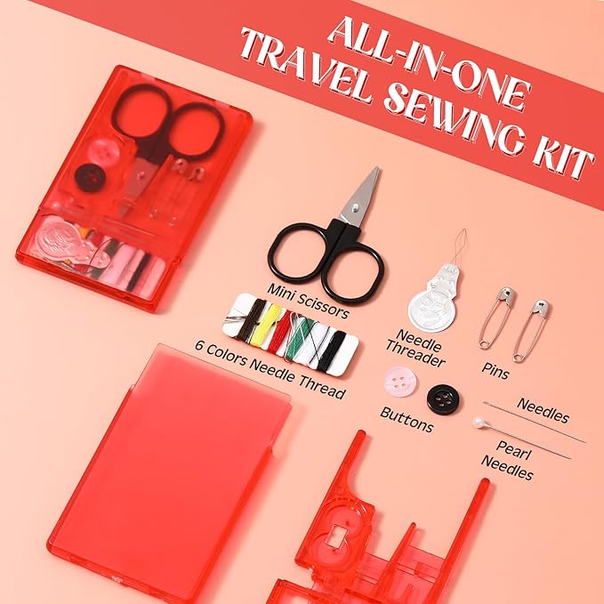 Knitgrip 25 Boxes Mini Travel Sewing Kit Quick Fix Sewing Kits Bulk Basic Portable Pre Threaded Needle Emergency Repair Tool for Christmas Gifts Beginner Traveler Home Hotel (Red)