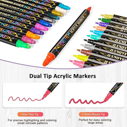 Betem Acrylic Paint Markers Pens, Dual Tip 72 Colors Premium Paint Pens Acrylic Markers for Wood, Fabric, Canvas, Stone, Rock Painting, Glass, Ceramic Surfaces, DIY Crafts Making Art Supplies with Bag