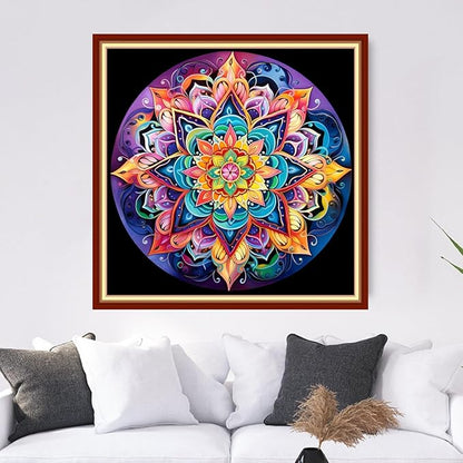 Dooxvey Cross Stitch Kits for Adults Stamped Full Range of Embroidery Starter Kits for Beginners 11CT Printed Cross Stitch Patterns Needlepoint Kits Stamped Crossstitch-Colorful Mandala 18x18 inch