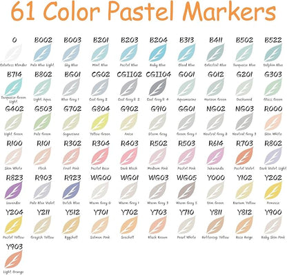 Caliart Pastel Markers, 61 Colors Dual Tip Art Markers Sketch Pens Permanent Alcohol Based, with Case for Adults Artists Drawing Illustration Sketching Coloring