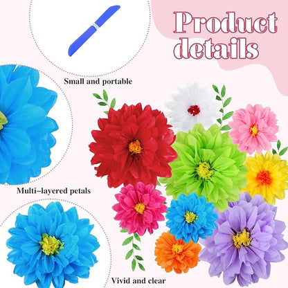 27 Pcs Mexican Flowers Party Decoration Fiesta Tissue Paper Fiesta Colorful Crepe Paper Flowers for Floral Backdrop Wedding Birthday Craft Wall 8" 10" 12"
