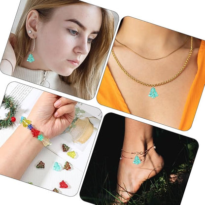 100Pcs Christmas Beads for Jewelry Making, 7 Colors Christmas Tree Bracelet Beads for DIY Jewelry Making Bracelet Necklace Holiday Crafts