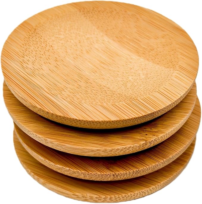 4PCS Mosaic Bamboo Coasters for Crafts, Blank Base Trays, Drinking Cup Coaster, Plant Coaster, Art Plate,DIY Mosaic Supplies (Bowl Shaped)
