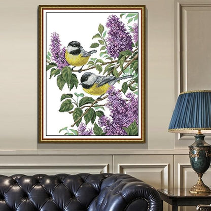 Qeerysew Cross Stitch Kit Stamped Full Range of Embroidery Starter Kit for Beginners DIY -Printed Kit Two Birds 3(Printed) 14CT 14.6×18.1 inches