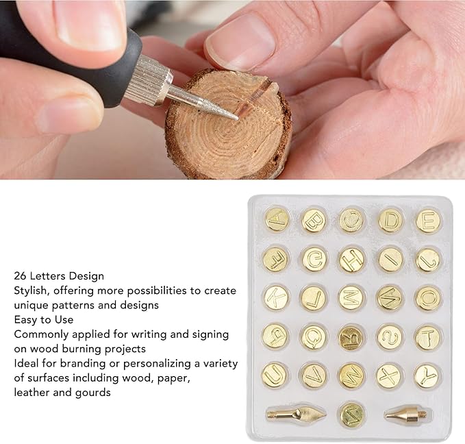 Wood Burning Letter Kit, Woodburning Tips Wood Burning Accessories Alphabet Carving Tip with 26 Letters for Embossing and Carving Crafts