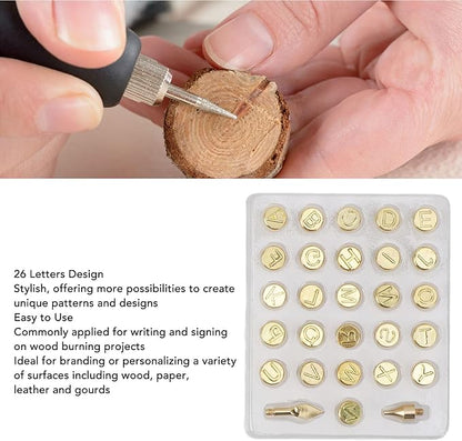 Wood Burning Letter Kit, Woodburning Tips Wood Burning Accessories Alphabet Carving Tip with 26 Letters for Embossing and Carving Crafts