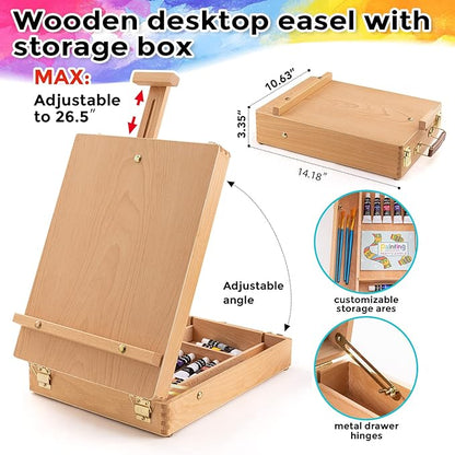 Inburit Art Paint Set with Wooden Easel Box, 24 Colors Acrylic Paints, 8 Paint Brushes, 6 Canvas Panel Deluxe Paining Supplies kit for Kids, Student, Adult & Artist