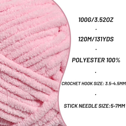 3 Pack Plush Chunky Chenille Yarn for Crocheting, Soft Fluffy Velvet Yarn for Crocheting, Fuzzy Baby Blanket Knitting Yarns, 300g/393yds Bulky Amigurumi Yarns（3 Pink）