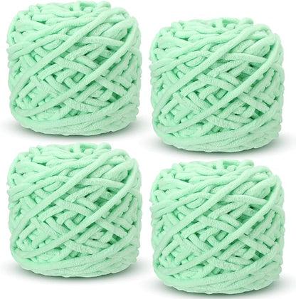 Buryeah 4 Pack Chunky Chenille Yarn for Crocheting Soft Thick Fluffy Yarn for Hand Knitting Bulky Velvet Blanket Plush for Weaving DIY Crafts Each 3.5 oz 55 Yards (Light Aqua)