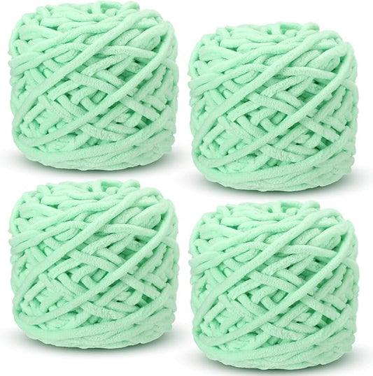 Buryeah 4 Pack Chunky Chenille Yarn for Crocheting Soft Thick Fluffy Yarn for Hand Knitting Bulky Velvet Blanket Plush for Weaving DIY Crafts Each 3.5 oz 55 Yards (Light Aqua)
