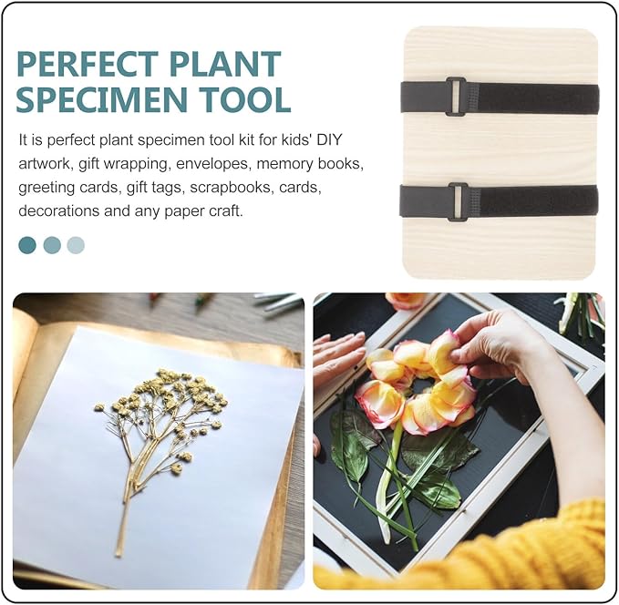 PHENOFICE Plant Specimen Press Kit Tool Set DIY Dried Bloom Petal Fruit Pressing Kit with Absorbent Boards and Reusable Wooden Plates for Botanical Art and Craft