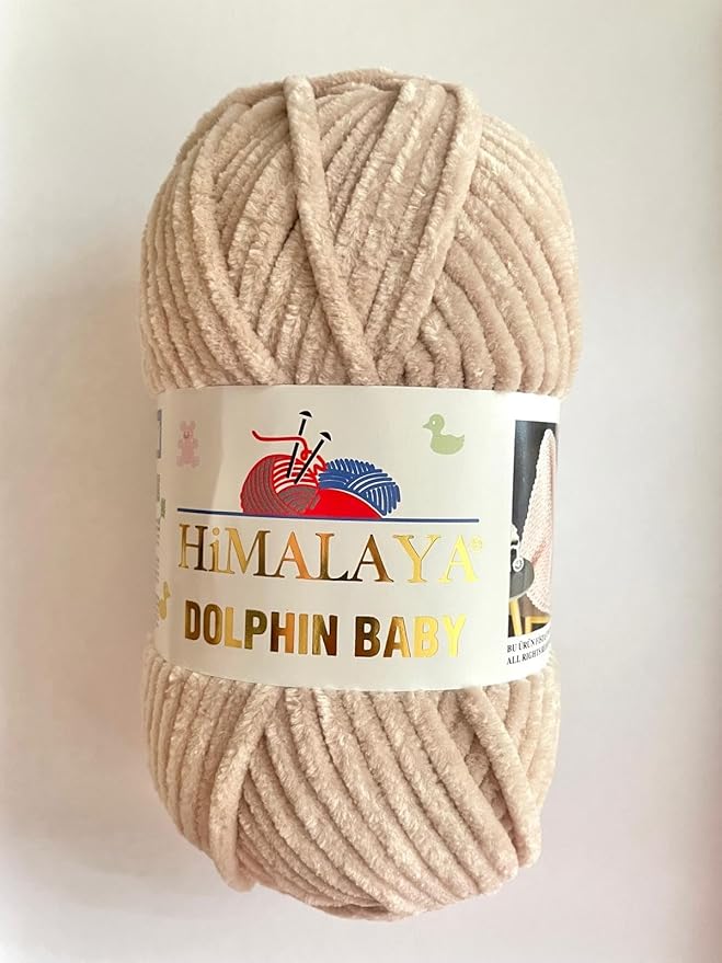 4 Skein/Pack Himalaya Dolphin Baby Chenille Yarn, Each Ball 100 gr (3.5 oz), 120 m (132 Yards), 100% Polyester, Super Bulky Baby Blanket Velvet Amigurumi Yarn, 80373 - Light Beige
