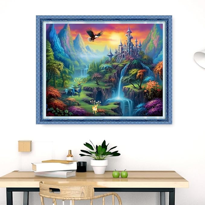 Dimensean Stamped Cross Stitch Kits Full Range of Embroidery Patterns Starter Kits for Beginners Adult DIY Cross Stitches Needlepoint Kits 11CT-Fairyland Castle 16x20 inch