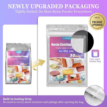Resin Casting Powder 2000g (Packaging Upgrade), 20~30 Minutes Demold, Water Activated Plaster Powder for Craft Casting, Easy Mixing and Self Leveling