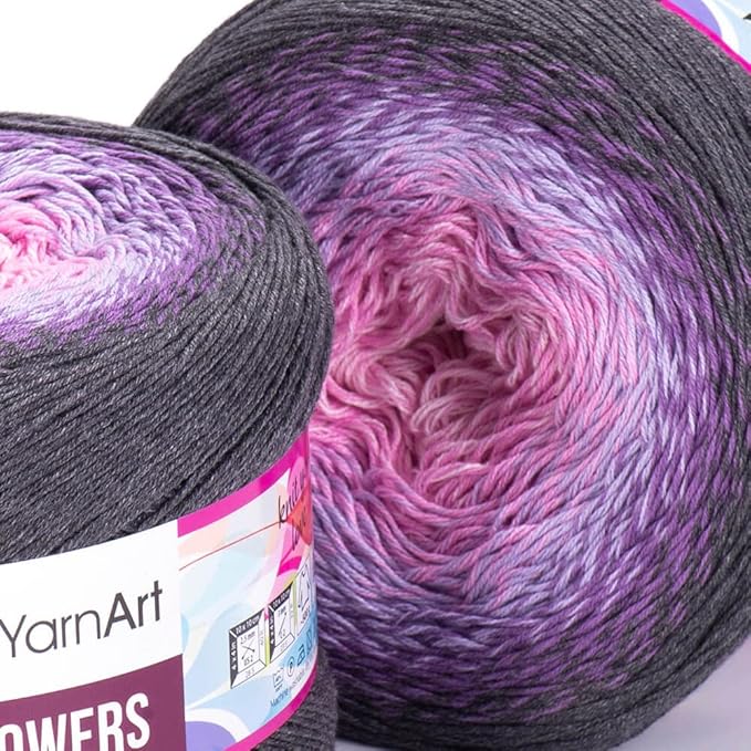 2 Skein/Pack Yarnart Flowers Gradient Yarn, Each Ball 8.8 Oz (250gr) / 1094 Yards (1000m), 55% Cotton 45% Acrylic, Superfine Fingering Weight for Knitting and Crochet, 276 - Gray Pink