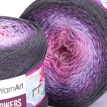 2 Skein/Pack Yarnart Flowers Gradient Yarn, Each Ball 8.8 Oz (250gr) / 1094 Yards (1000m), 55% Cotton 45% Acrylic, Superfine Fingering Weight for Knitting and Crochet, 276 - Gray Pink