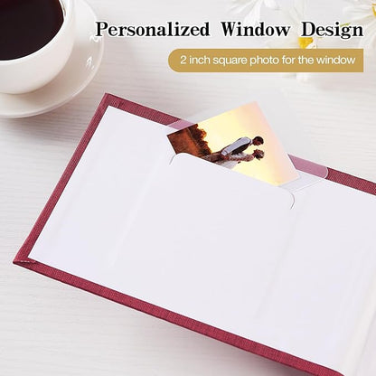 Mublalbum Small 4x6 Photo Album Linen Cover with Memo Areas Photobook Pictures Book Holds Horizontal Pockets for Wedding Family Baby and Vacation (Red)