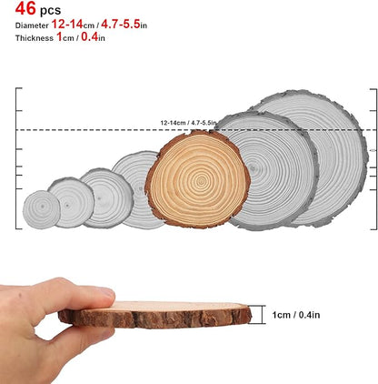 46 PCS Unfinished Wood Slices for Centerpieces, 4.7-5.5 Inch Natural Wood Slices with Tree Bark Pine and Wood Rounds Discs for DIY Crafts, Centerpieces, Art & Decor