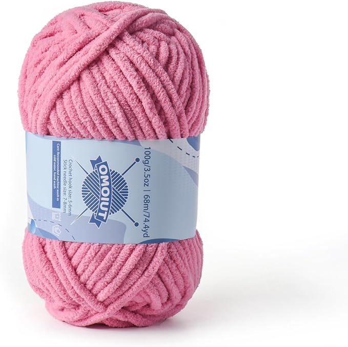 Chunky Chenille Yarn for Crocheting，Baby Yarn for Crocheting Soft Blankets，Bulky Yarns for Crochet Amigurumi，100g (74.3yds) Fluffy Velvet Yarns for Hand Knitting (Deep Pink)