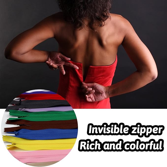 Zippers for Sewing, DOITEM 30pcs 22 Inch Invisible Multicolor Nylon Coil Zippers for Sewing and Crafts 15 Colors