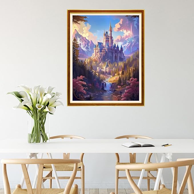 Joycasa Stamped Cross Stitch Kits for Beginners Full Range of Cross Stitching 11 CT Printed Cross Stitch Kit for Adults Cross-Stitch Patterns Needlepoint Kits- Forest Castle 16x20 inchs