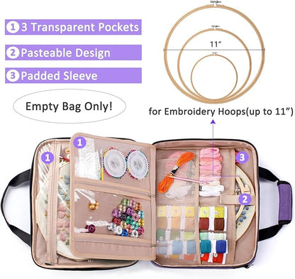 | Large Embroidery Project Bag - Cross Stitch Supplies Organizer - Embroidery Kits Bag - Storage & Organizer for Floss, Loops