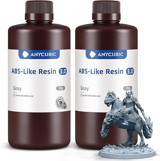 ANYCUBIC 3D Printer Resin Bundle, ABS-Like 3.0 Resin for 8K/14K/16K 3D Printing, Strong Strength, High Precision, Low Odor, Wide Compatibility for All LCD Resin 3D Printers (Grey, 2kg)