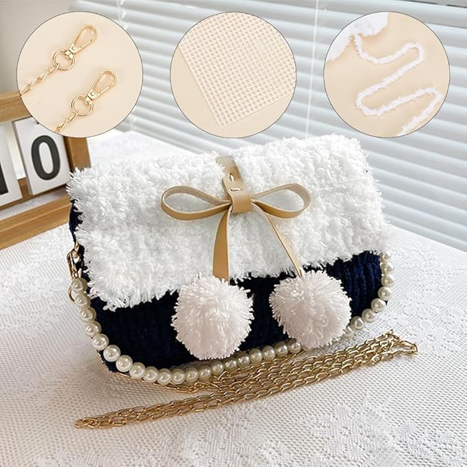 WADORN DIY Knitting Crochet Handbags Kit, Mesh Plastic Canvas Kit for Shoulder Bags DIY Knitting Crochet Crossbag Materials Handmade Purse Stitching Kit for DIY Crafting Embroidery Projects, Black