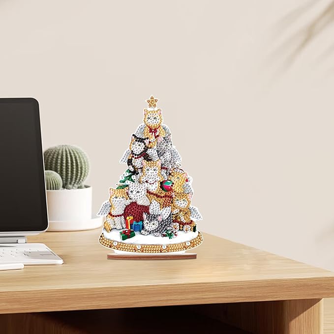 Tontut Diamond Painting Desktop Decoration, Cat Christmas Tree 5D DIY Special Diamond Art Decoration Kit for Adults, Office Desktop or Christmas Holiday Arrangement Crafts