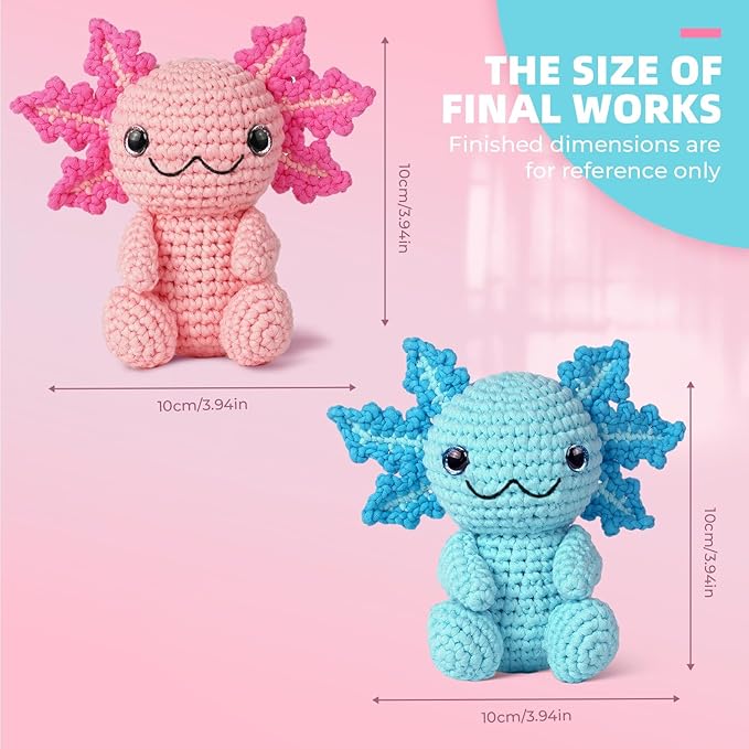 MOREJMTT Crochet Kit for Beginners, Crochet Animal Kits,Crocheting Kit for Starters with Step-by-Step Video Tutorials, Beginner Crochet Kits for Adults (2Pack Axolotl)