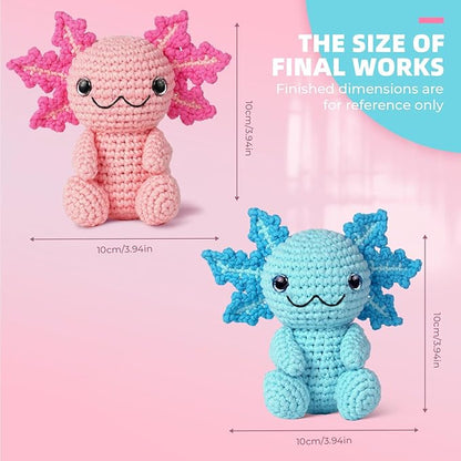 MOREJMTT Crochet Kit for Beginners, Crochet Animal Kits,Crocheting Kit for Starters with Step-by-Step Video Tutorials, Beginner Crochet Kits for Adults (2Pack Axolotl)