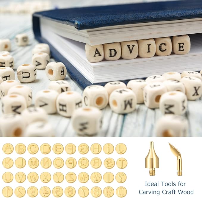 Lothee 43 Pcs Wood Burning Tips Kit, Wood Burning Letters Numbers Alphabet Stamps Stencils Templates for Embossing Branding Crafts Personalization Tools Gift for Dad(Alphanumeric)