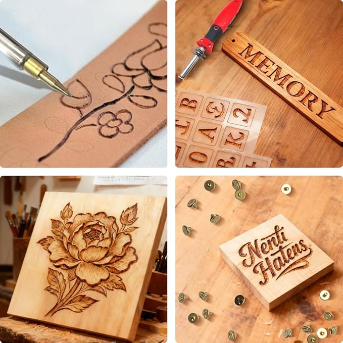 Afantti Wood Burning Tool Professional Wood Burner Pyrography Pen Kit | 26 Letters | Temperature Adjustable | for Leather Crafts