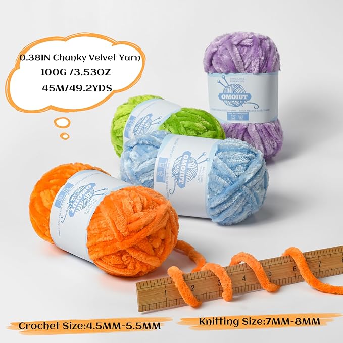 12 Pack 590 yds Chunky Chenille Yarn for Crocheting and Hand Knitting with Black Red White Green Orange Blue Plush Velvet Yarn，Baby Blanket Yarn for Crocheting Soft Amigurumi Yarn C