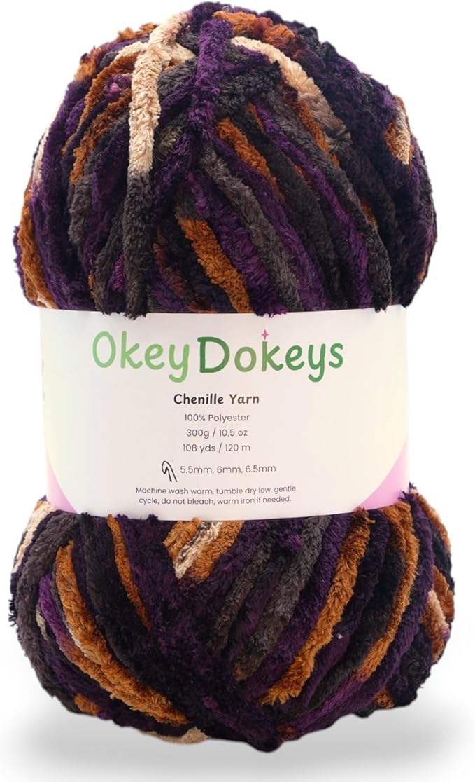 Jumbo Plush Velvet, Jumbo Chenille Yarn, (300g 130yds) Chunky and Soft, Thick and Quick for Blanket Crocheting, Plushies - Space Dyed, Color 120