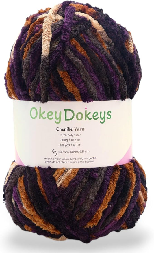 Jumbo Plush Velvet, Jumbo Chenille Yarn, (300g 130yds) Chunky and Soft, Thick and Quick for Blanket Crocheting, Plushies - Space Dyed, Color 120