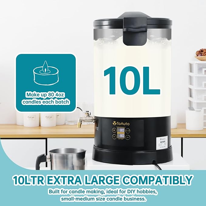 TOAUTO 20Lbs Digital Wax Melter for Candle Making Commercial Electric Wax Melting Pot with Accurate Temperature Control Panel Fast Pouring Spout Easy Clean 1100W 120V