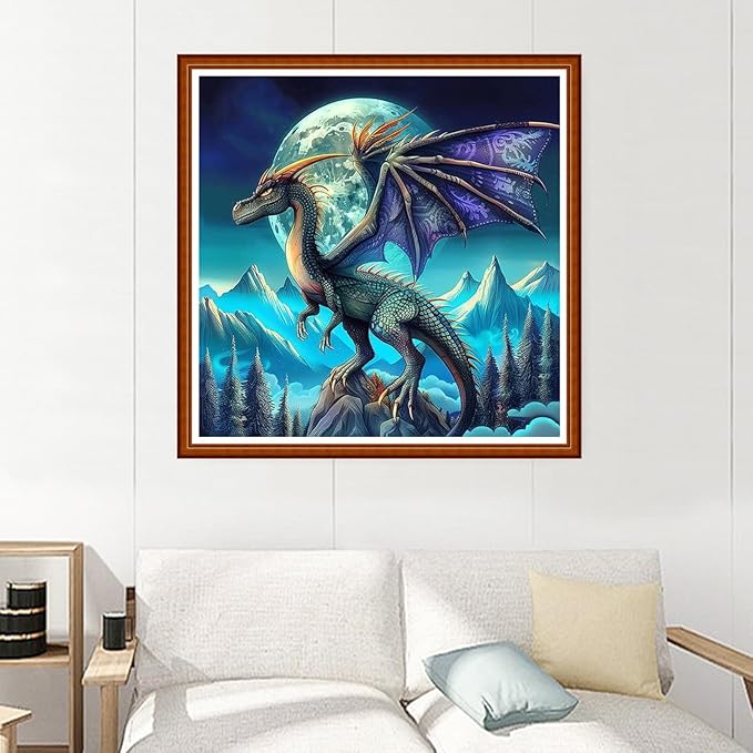 Joyhoor Stamped Cross Stitch Kits for Beginners Needlepoint Kits for Adults Embroidery Kits 11CT Counted Cross Stitch Kits Printed Embroidery Pattern-Moon Pterosaur 18x18 inchs