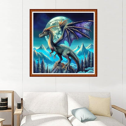 Joyhoor Stamped Cross Stitch Kits for Beginners Needlepoint Kits for Adults Embroidery Kits 11CT Counted Cross Stitch Kits Printed Embroidery Pattern-Moon Pterosaur 18x18 inchs