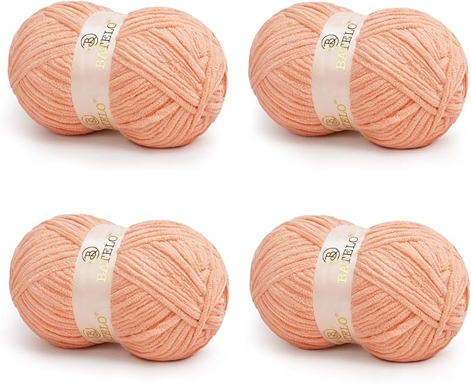 Chenille Yarn for Crocheting & Knitting 880 Yards, Soft Thick Fluffy Bulky Blanket Yarn, 4 Pack of 10.5oz(Salmon Pink)